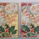 Antique Christmas Postcards Santa Claus Smoking His Pipe Watch Kids Open Gifts
