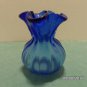 Cobalt Blue Thick Glass Vase with a Ruffled Rim and Bulbous Body