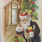 Antique Christmas Postcard  Santa Claus in Purple Embossed Divided Unposted