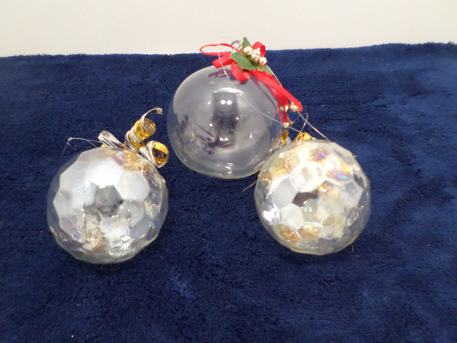 Christmas Ornaments Clear Glass Bulbs Vintage Lot of Three