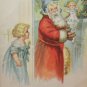 Antique Christmas postcard Santa Claus Wearing Red Coat with Blue Hat Has a Doll