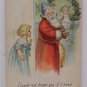 Antique Christmas postcard Santa Claus Wearing Red Coat with Blue Hat Has a Doll
