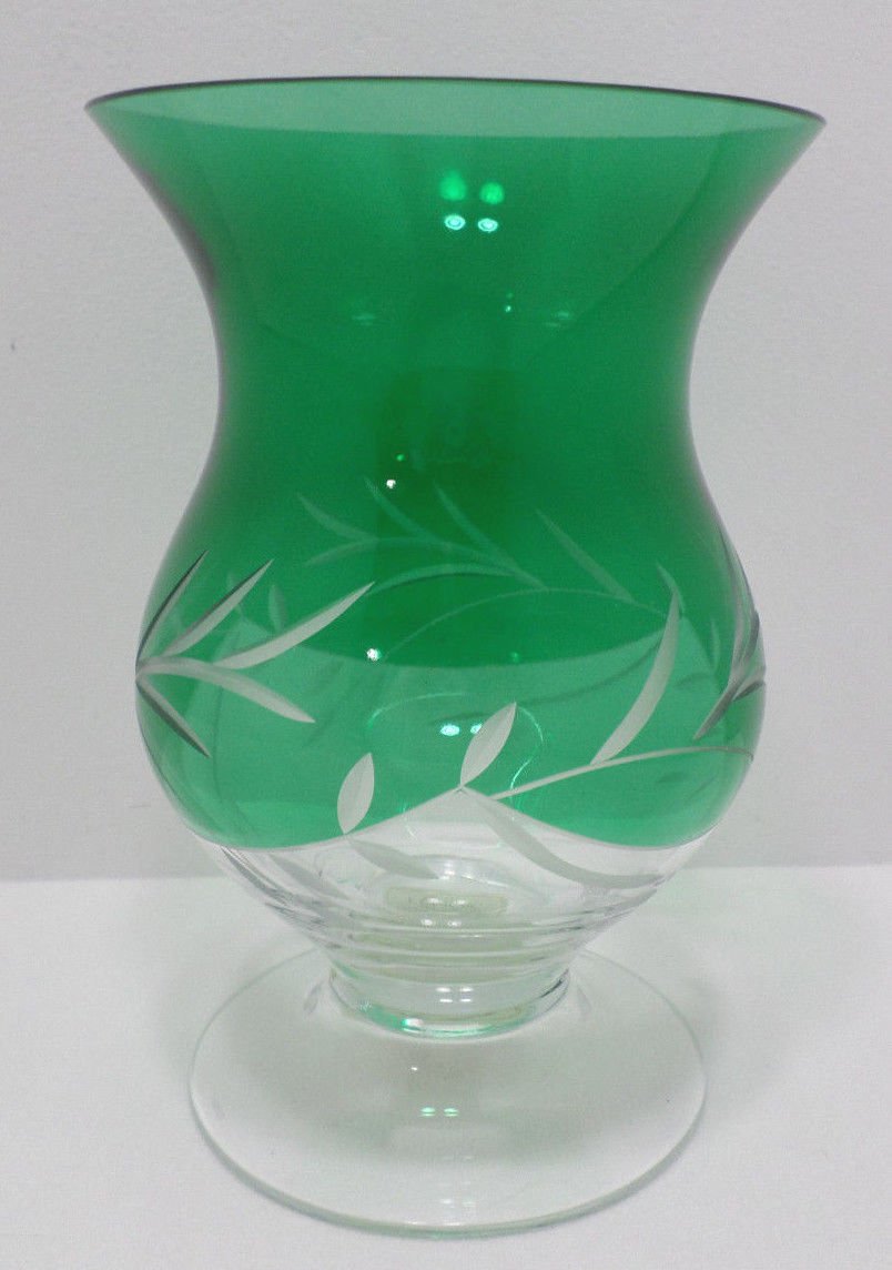 Ribbon Vase Crystal Clear Emerald Green Lenox Made In Poland