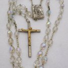 Antique Rosary Crucifix Relic SilverPlate with Iridescent Glass Beads Catholic