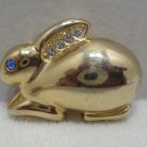 Vintage Gold Tone Metal Rabbit Brooch with blue Rhinestone Eye