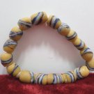 17 Antique African Trade Beads Powder Glass Yellow wiith Red White Blue Stripes