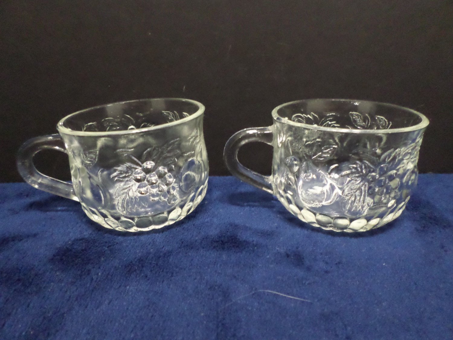 Jeanette Punch Cups Fruit Pattern Clear Glass 2 pcs