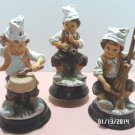 Figurines Three Porcelain Boys Playing musical Instruments Vintage