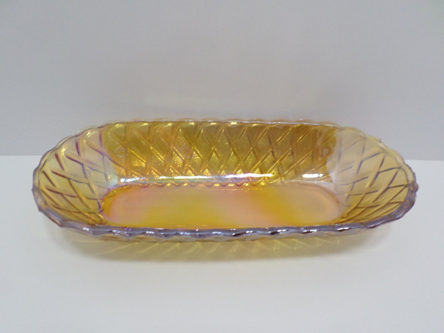 Celery Dish Marigold Carnival Glass by Indiana Glass