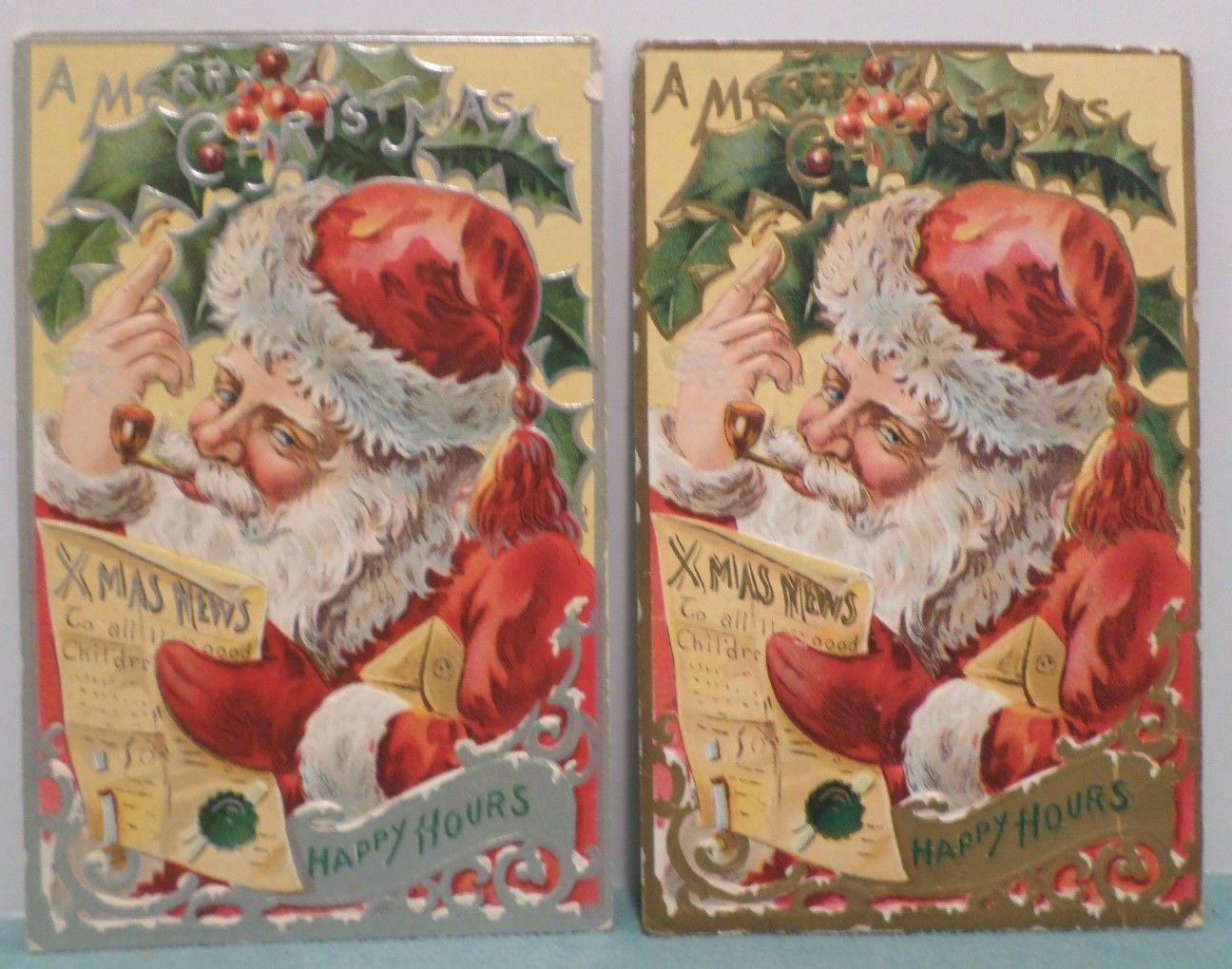 Antique Christmas Postcard Santa Claus Smoking Embossed Divided Posted ...