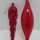 Christmas Tree Ornaments Red Glass Tear Drop and Icicle 2 pcs