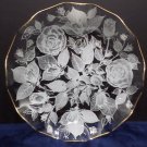 Round Serving Tray Platter Clear Glass with White Flowers Gold Scalloped Rim