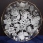 Round Serving Tray Platter Clear Glass with White Flowers Gold Scalloped Rim