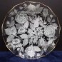 Round Serving Tray Platter Clear Glass with White Flowers Gold Scalloped Rim