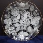 Round Serving Tray Platter Clear Glass with White Flowers Gold Scalloped Rim