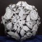Round Serving Tray Platter Clear Glass with White Flowers Gold Scalloped Rim