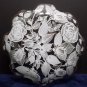 Round Serving Tray Platter Clear Glass with White Flowers Gold Scalloped Rim