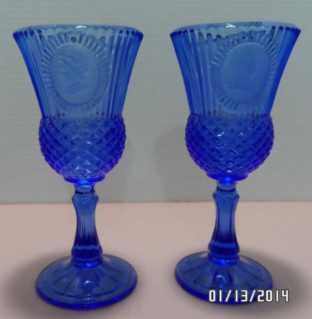 Avon Goblets George and Martha Washington Fostoria Blue Glass