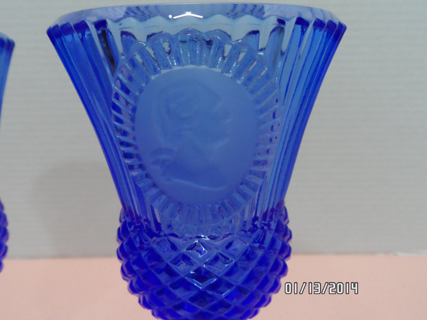 Avon Goblets George and Martha Washington Fostoria Blue Glass
