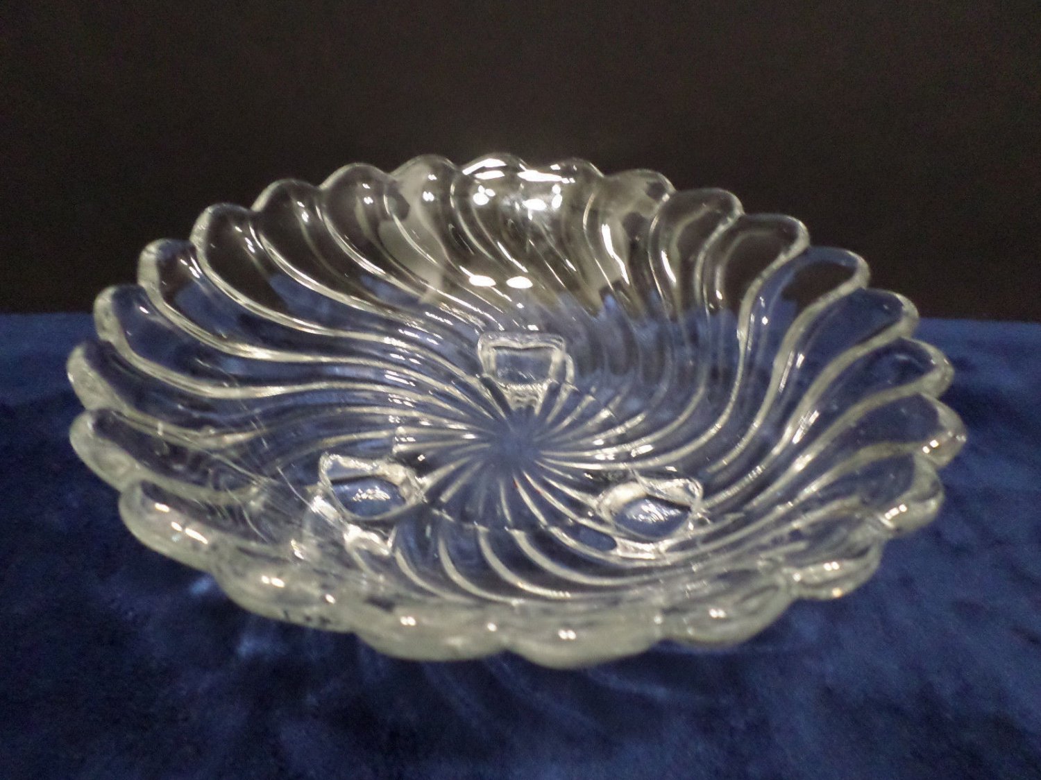 Candy Bowl Clear Glass Swirl Design Sitting on Three Feet
