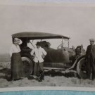 Original Black and White Photograph of an Antique Car and a Family