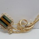 Women's Brooch Gold Tone Metal with Green Black and Gold Stone
