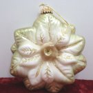Vintage Christmas Tree Ornament Glass Flower White and Gold 4" diameter