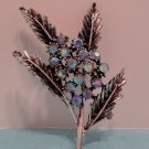 Brooch Silver Tone Metal with Blue Aurora Borealis Rhinestones
