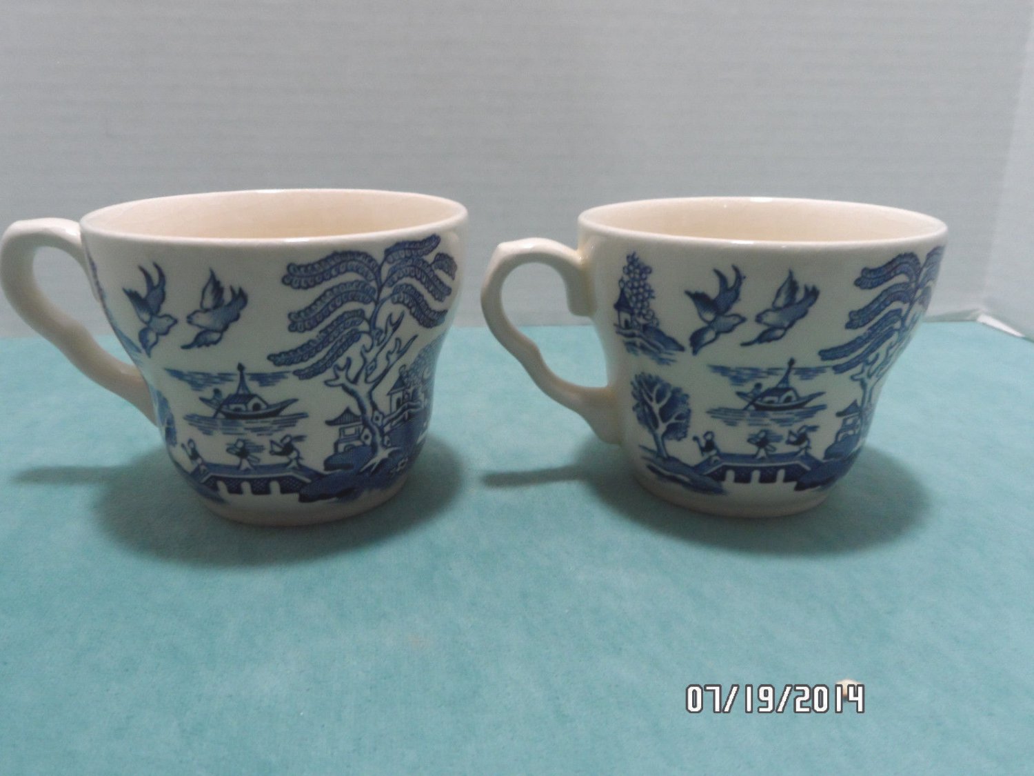 Blue Willow Tea Cups Made in England Blue and White Set of 2