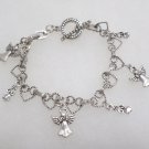 Bracelet Silver Tone Metal with Clear Rhinestone Angel Charms