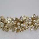 Coro Bracelet Gold Tone Metal with Faux Pearls and Clear Rhinestones