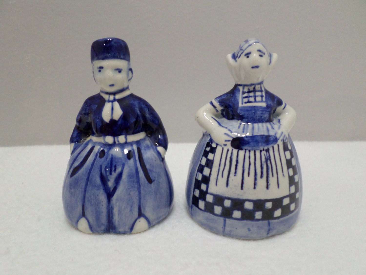 Vintage Salt and Pepper Shaker Set Delft Blue Porcelain in Basket Holland