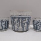 Vintage Ice Bucket with Two Glasses Blue and White Greek Jasperware Design