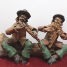 Asian Figurine Two Men Sitting on a log playing instruments Baked Clay