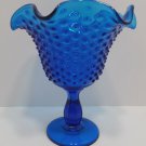 Fenton Candy Dish Colonial Blue Glass Hobnail Pedestal Ruffled Edge Vintage