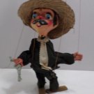 Vintage Mexican Marionette String Puppet Straw Hat Gun Folk Art