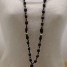 Fashion Necklace Black Glass Beads with Silver Tone Metal Spacers Black Tassel