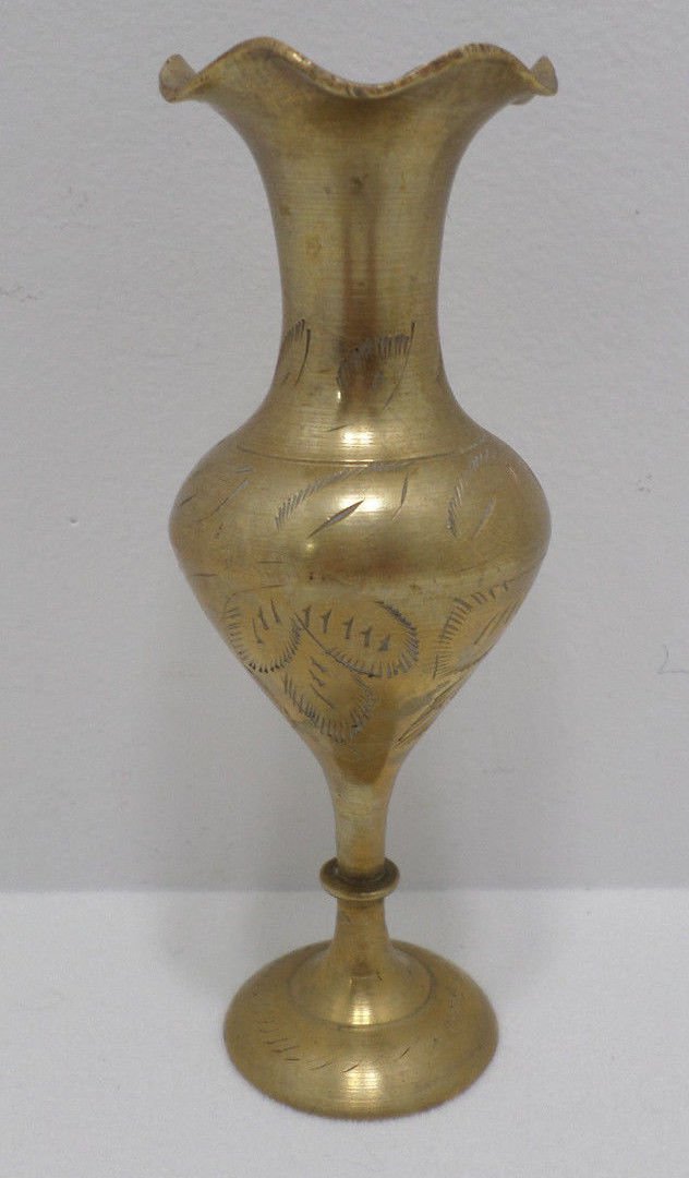 Bud Vase Brass with Ethed Leaf Design Hand Crafted in India