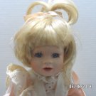 Vintage Porcelain Doll Baby Girl Blonde Hair Pink and White Dress