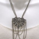Womens Necklace Silver Tone Metal Chain with Faceted Stone Pendant