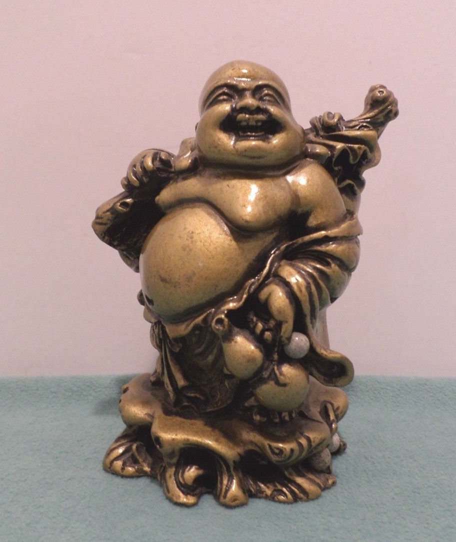 Chinese Laughing Buddha Statue Figurine Resin Gold made in China