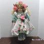 Porcelain Doll by The Brass Key Company Curly Blonde Hair with Pink Flowers