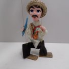 Vintage Mexican Marionette String Puppet Straw Hat Silver Gun Folk Art