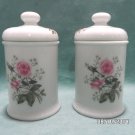 Vanity Dresser Jars with Lids White Porcelain Pink Roses by Lefton Japan