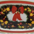 Metal Serving Tray Christmas Fruit Red Bow Vintage