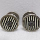 1908 Cufflinks Silver Tone Metal Black and White Stripes by Snapling
