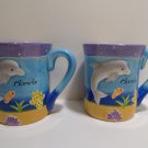 Collector Coffee Cups Mugs Ceramic Florida Dolphins by Herzfeld's 2 Cups