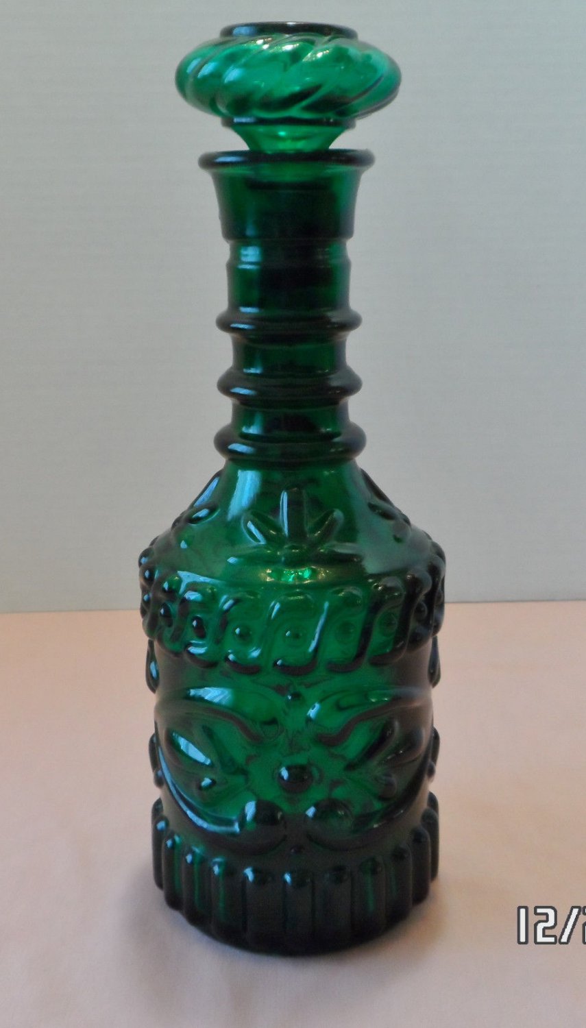 Jim Beam Liquor Decanter Bottle with Stopper Emerald Green Glass