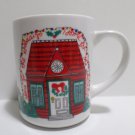 Christmas Collector Coffee Mug Cup Red House with Wreath on Door