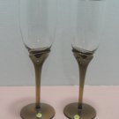 Crystal Champagne Glasses Clear Crystal with Smokey Brown Stems Made in Romania